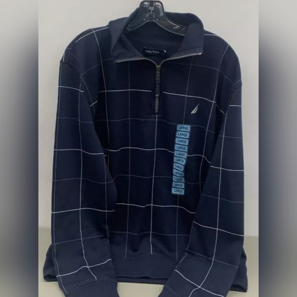 Nautica 3/4 Zip Navy Stripe Long Sleeve Sweater Size L NWT MSRP $79.50 - Picture 1 of 5